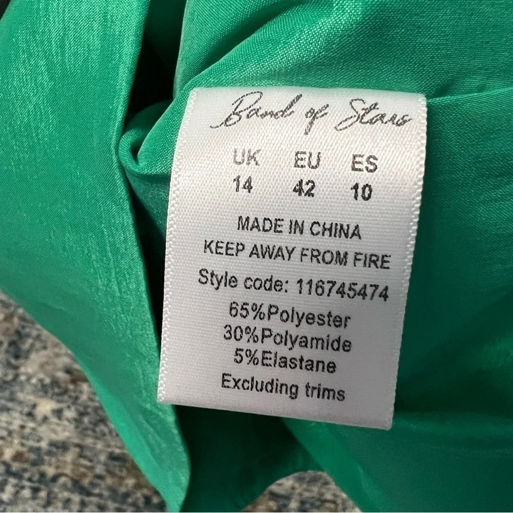 Band of Stars Green Puff Sleeve Rhinestone Cutout Dress Size 8 - Picture 11 of 13